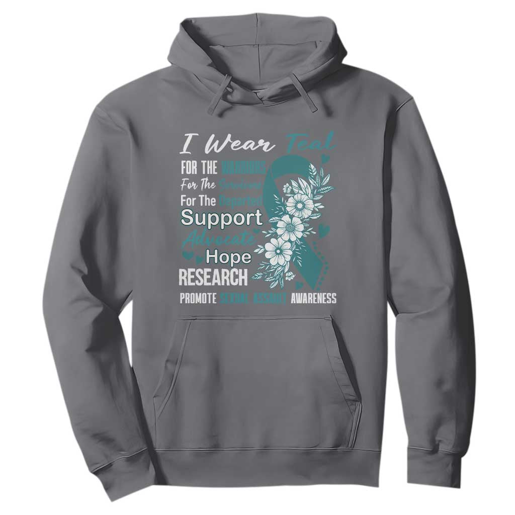 Sexual Assault Prevention Support Hoodie Teal Ribbon Flower