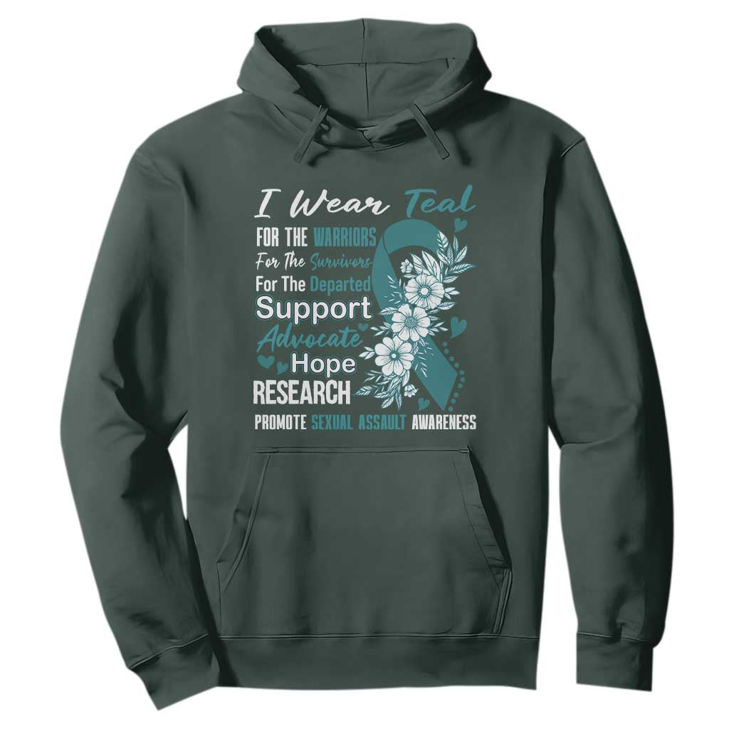 Sexual Assault Prevention Support Hoodie Teal Ribbon Flower