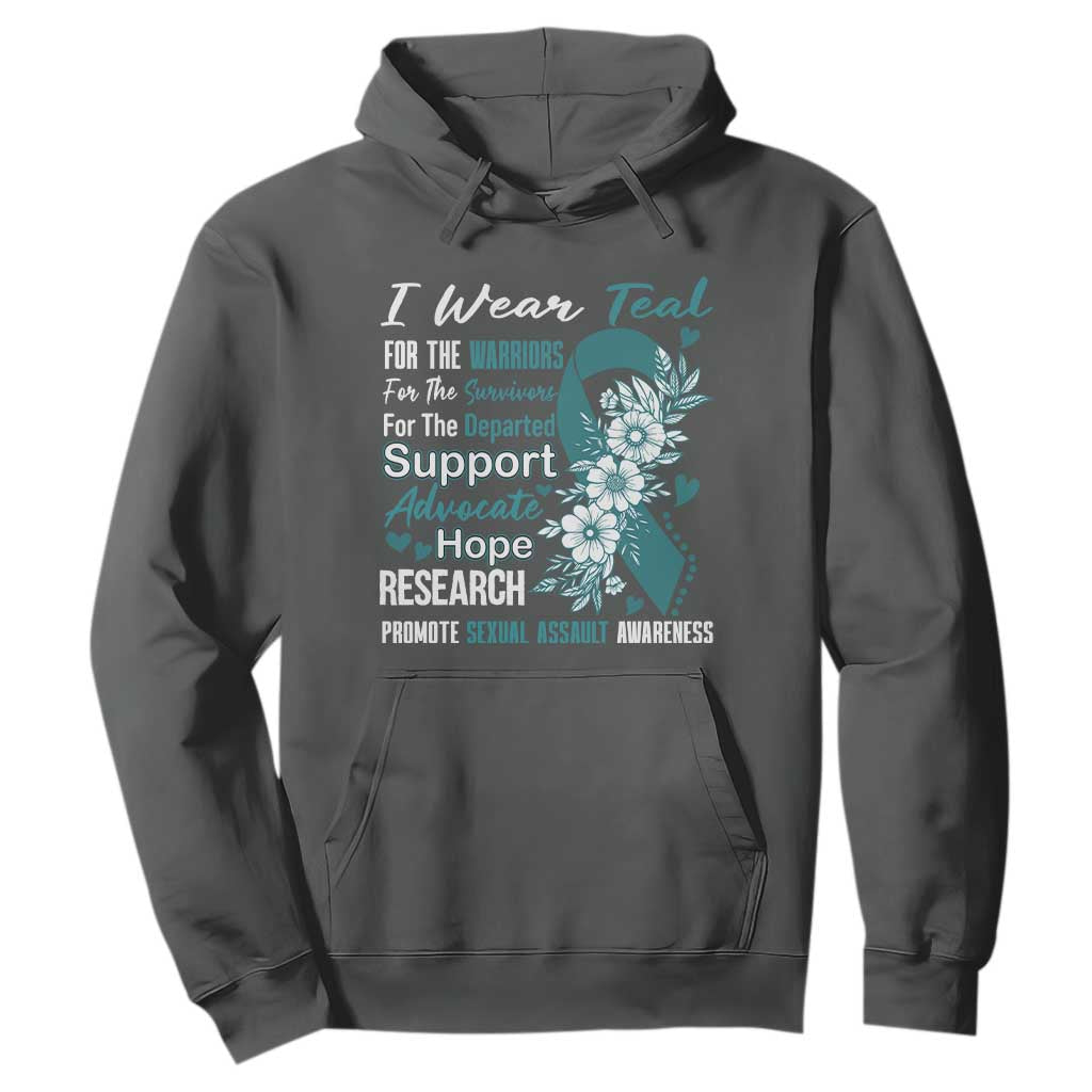 Sexual Assault Prevention Support Hoodie Teal Ribbon Flower