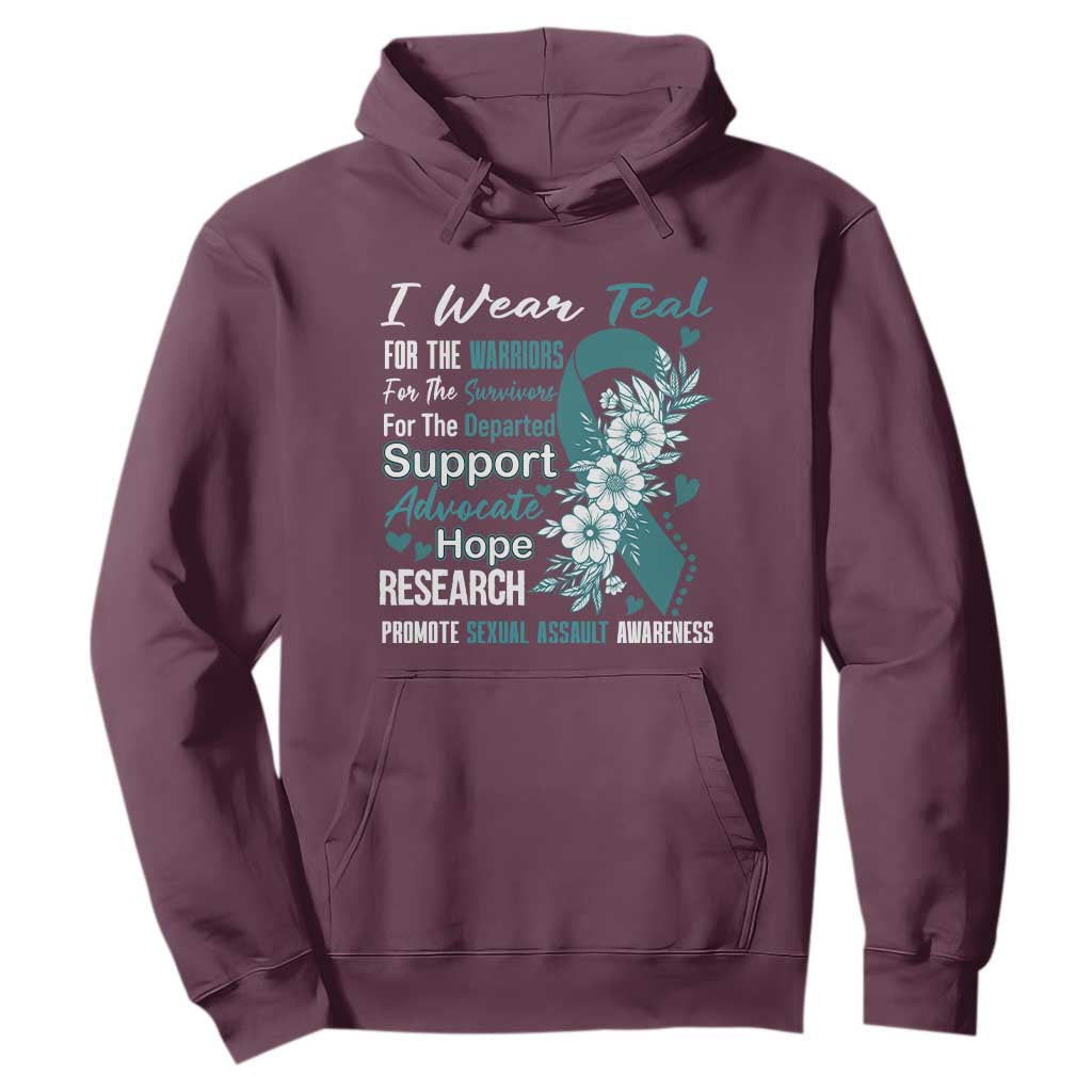 Sexual Assault Prevention Support Hoodie Teal Ribbon Flower