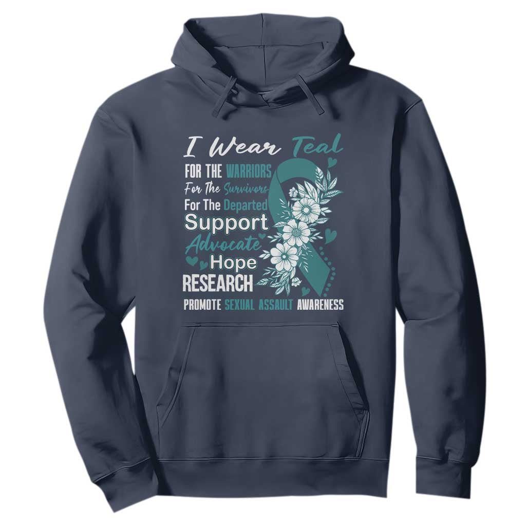 Sexual Assault Prevention Support Hoodie Teal Ribbon Flower