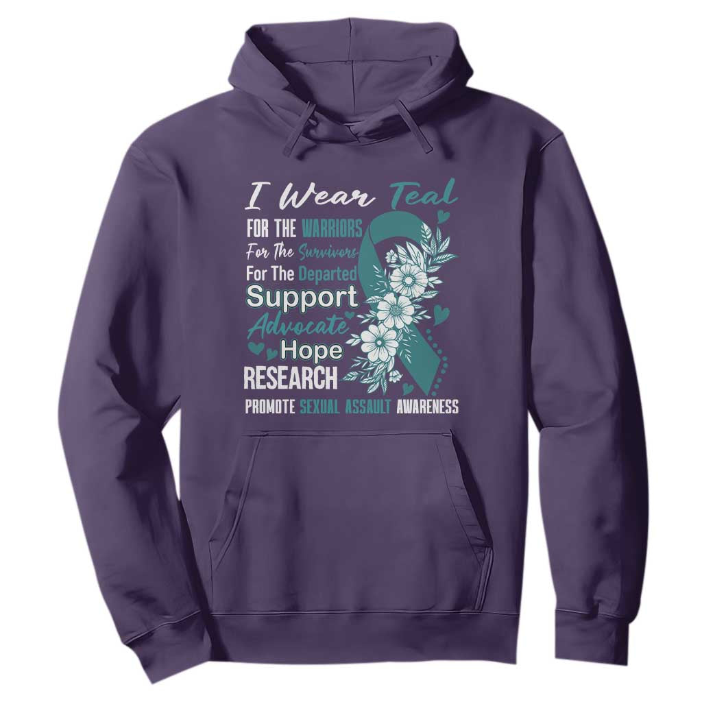 Sexual Assault Prevention Support Hoodie Teal Ribbon Flower