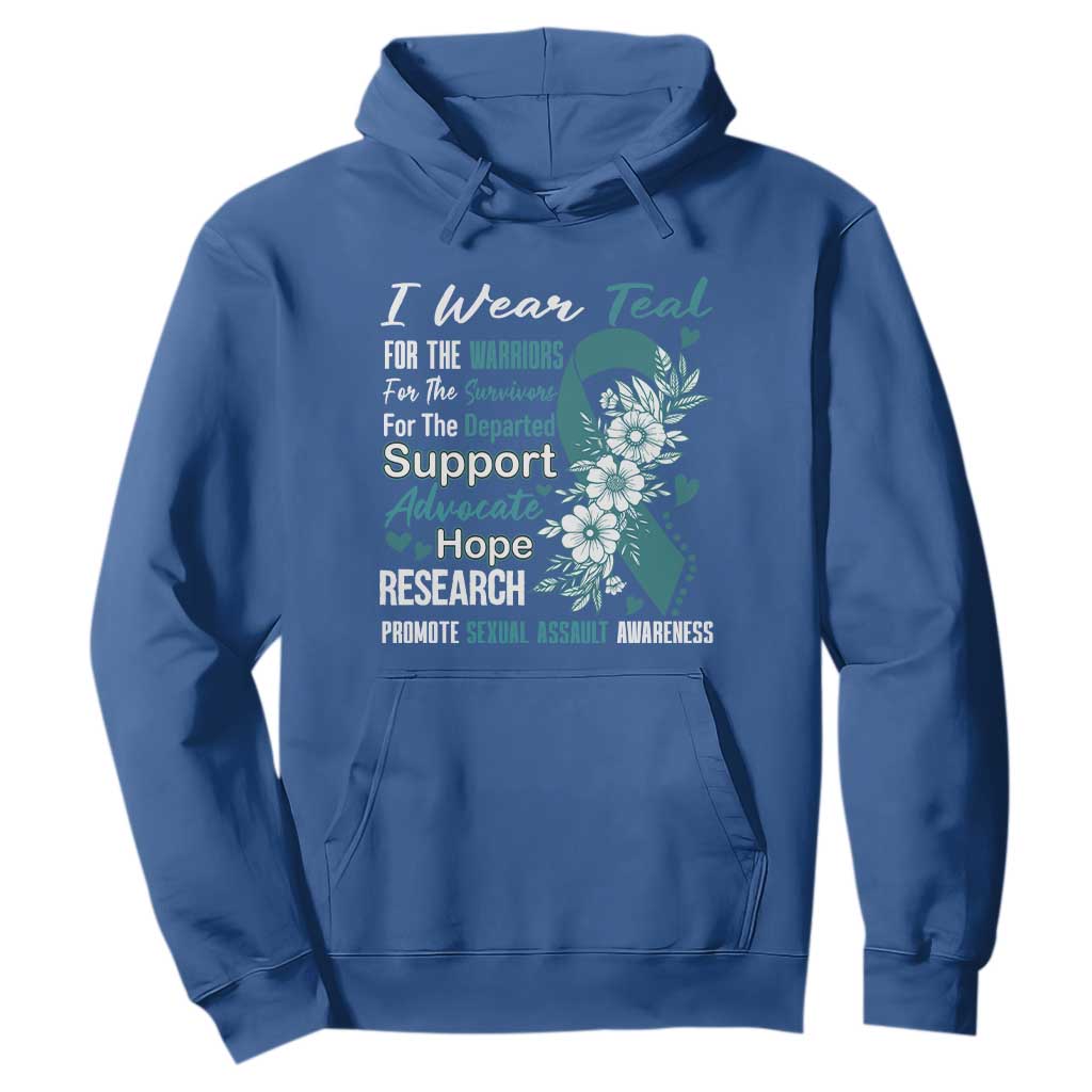 Sexual Assault Prevention Support Hoodie Teal Ribbon Flower
