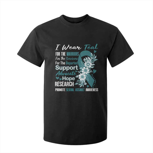 Sexual Assault Prevention Support T Shirt For Kid Teal Ribbon Flower