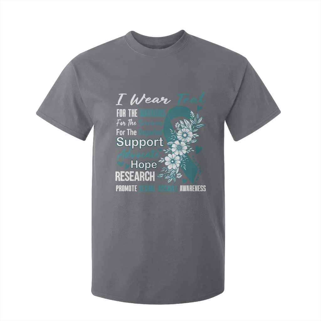Sexual Assault Prevention Support T Shirt For Kid Teal Ribbon Flower