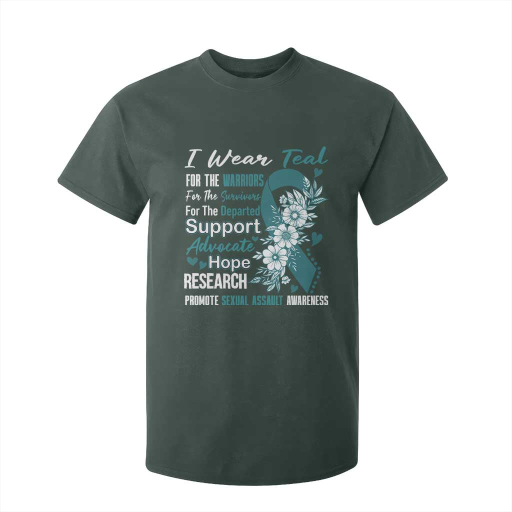 Sexual Assault Prevention Support T Shirt For Kid Teal Ribbon Flower