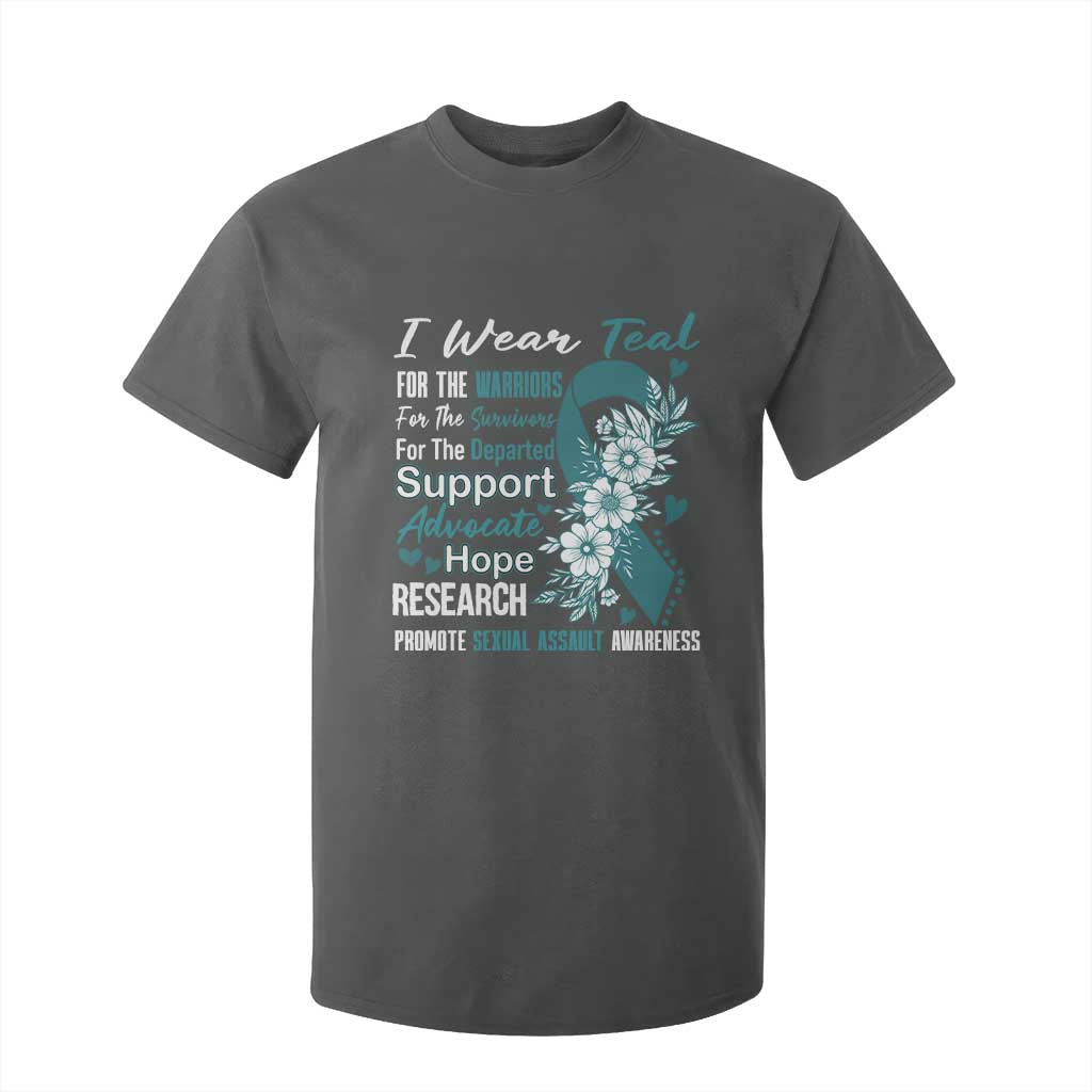 Sexual Assault Prevention Support T Shirt For Kid Teal Ribbon Flower