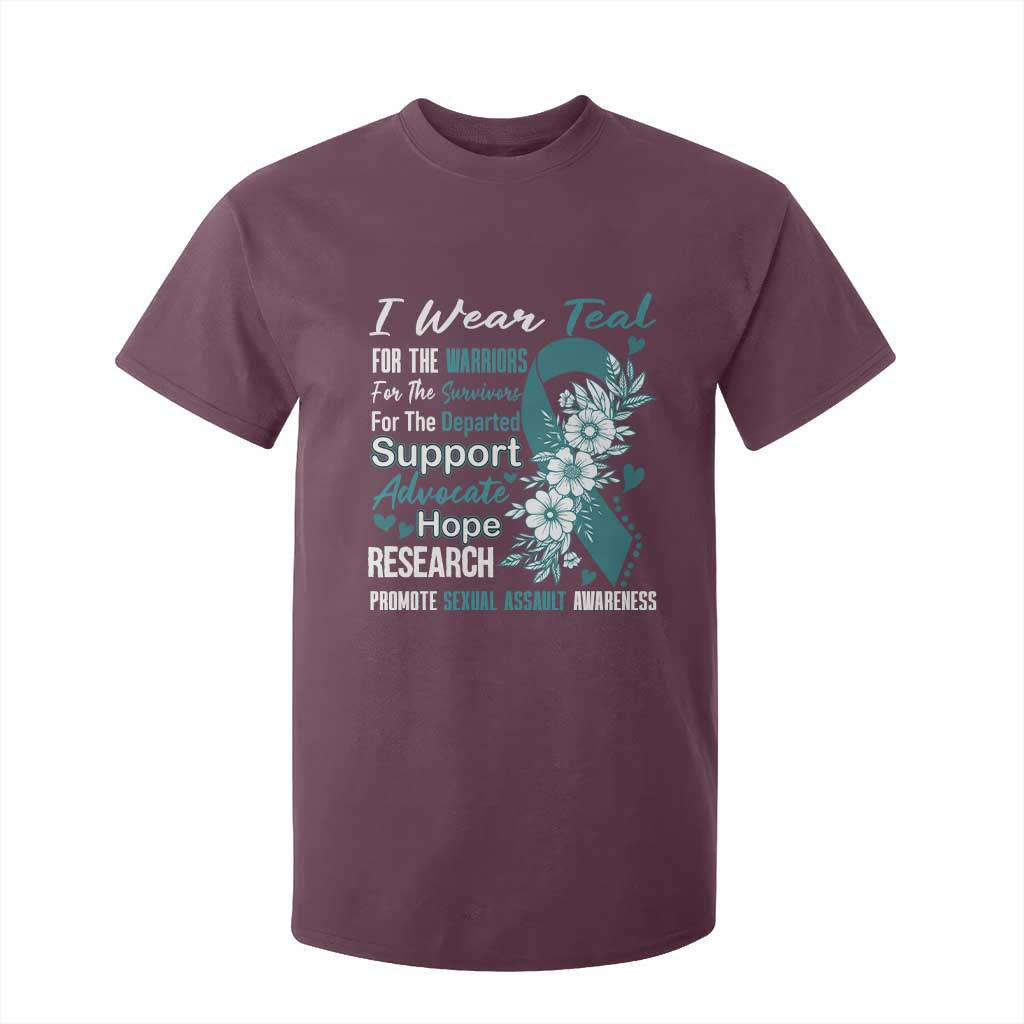 Sexual Assault Prevention Support T Shirt For Kid Teal Ribbon Flower