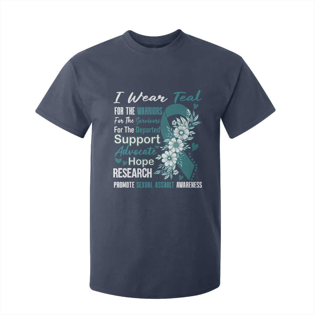 Sexual Assault Prevention Support T Shirt For Kid Teal Ribbon Flower