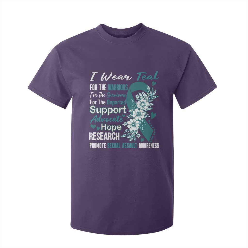 Sexual Assault Prevention Support T Shirt For Kid Teal Ribbon Flower