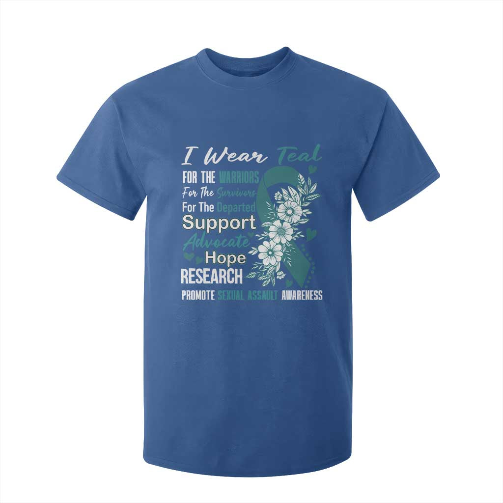 Sexual Assault Prevention Support T Shirt For Kid Teal Ribbon Flower