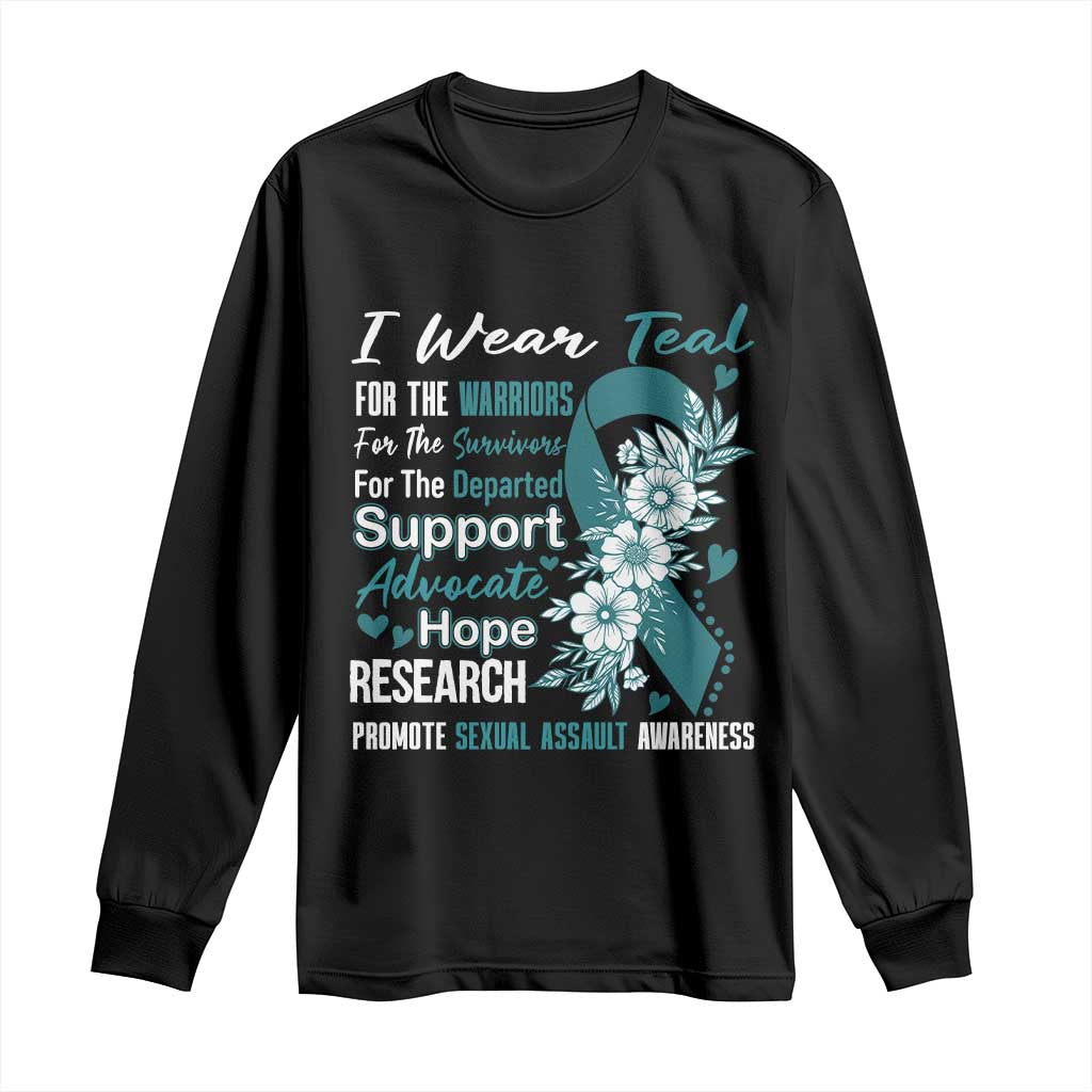 Sexual Assault Prevention Support Long Sleeve Shirt Teal Ribbon Flower