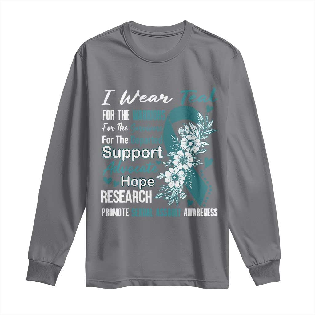 Sexual Assault Prevention Support Long Sleeve Shirt Teal Ribbon Flower