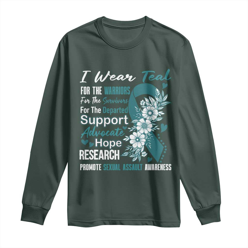 Sexual Assault Prevention Support Long Sleeve Shirt Teal Ribbon Flower