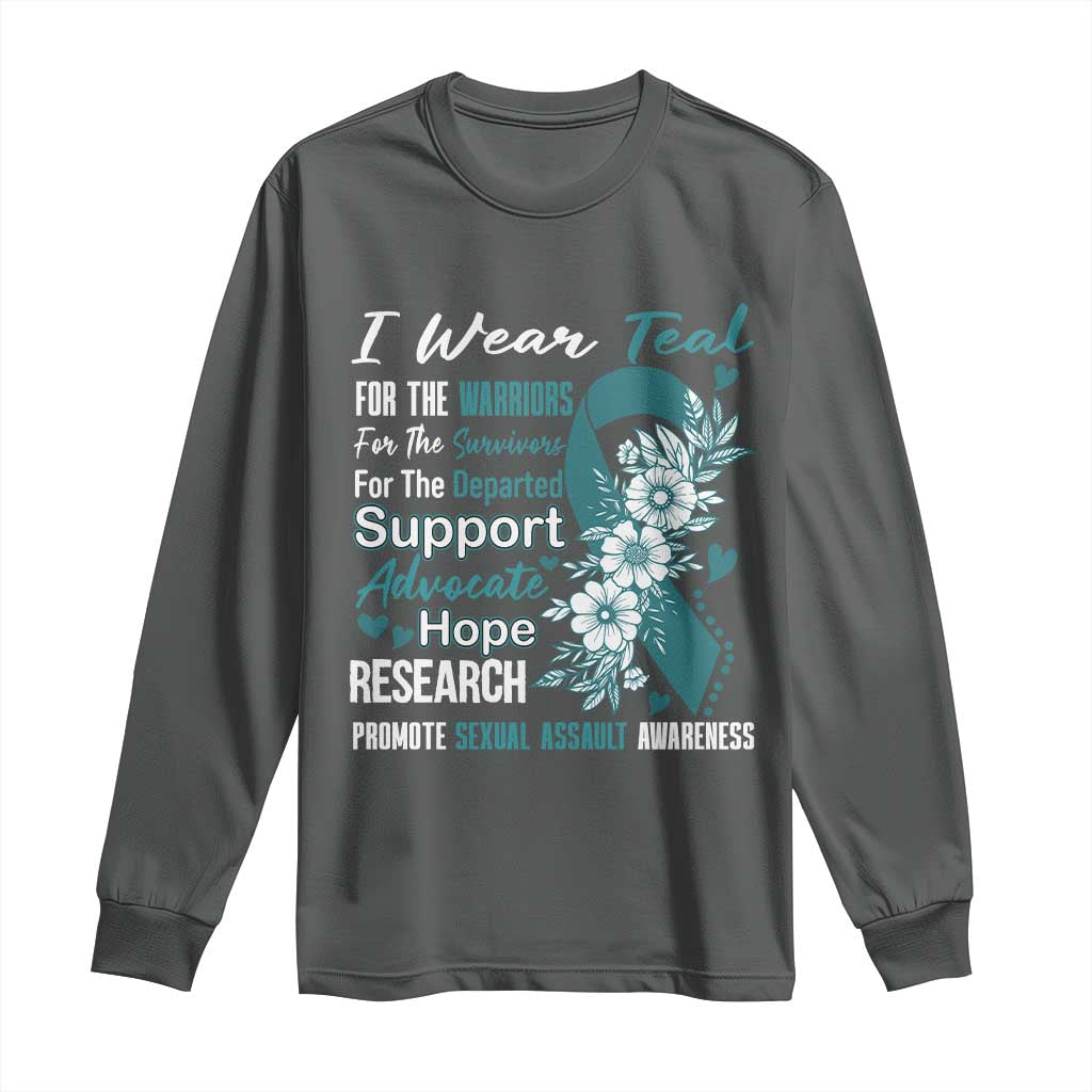 Sexual Assault Prevention Support Long Sleeve Shirt Teal Ribbon Flower