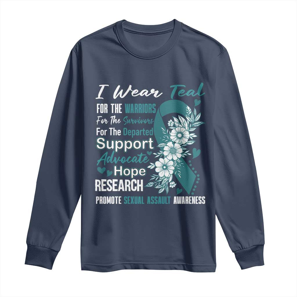 Sexual Assault Prevention Support Long Sleeve Shirt Teal Ribbon Flower