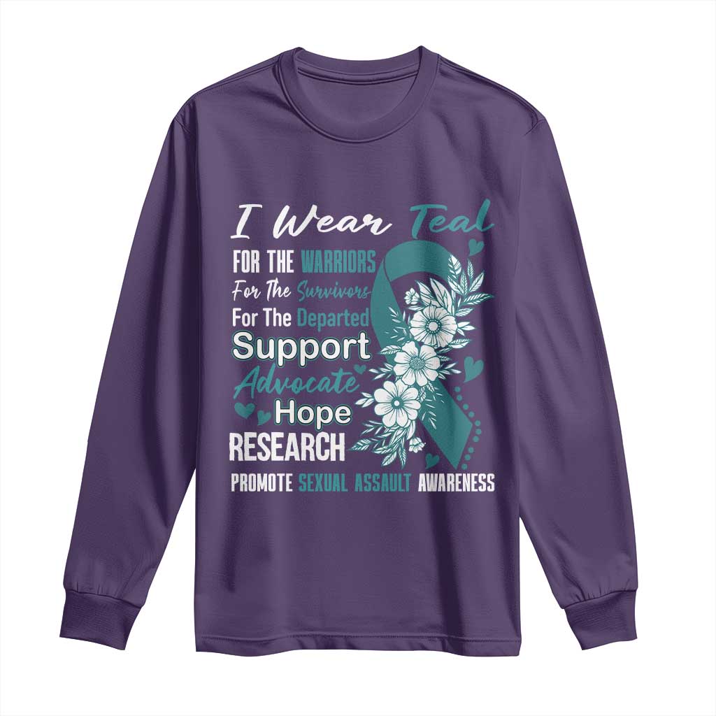 Sexual Assault Prevention Support Long Sleeve Shirt Teal Ribbon Flower