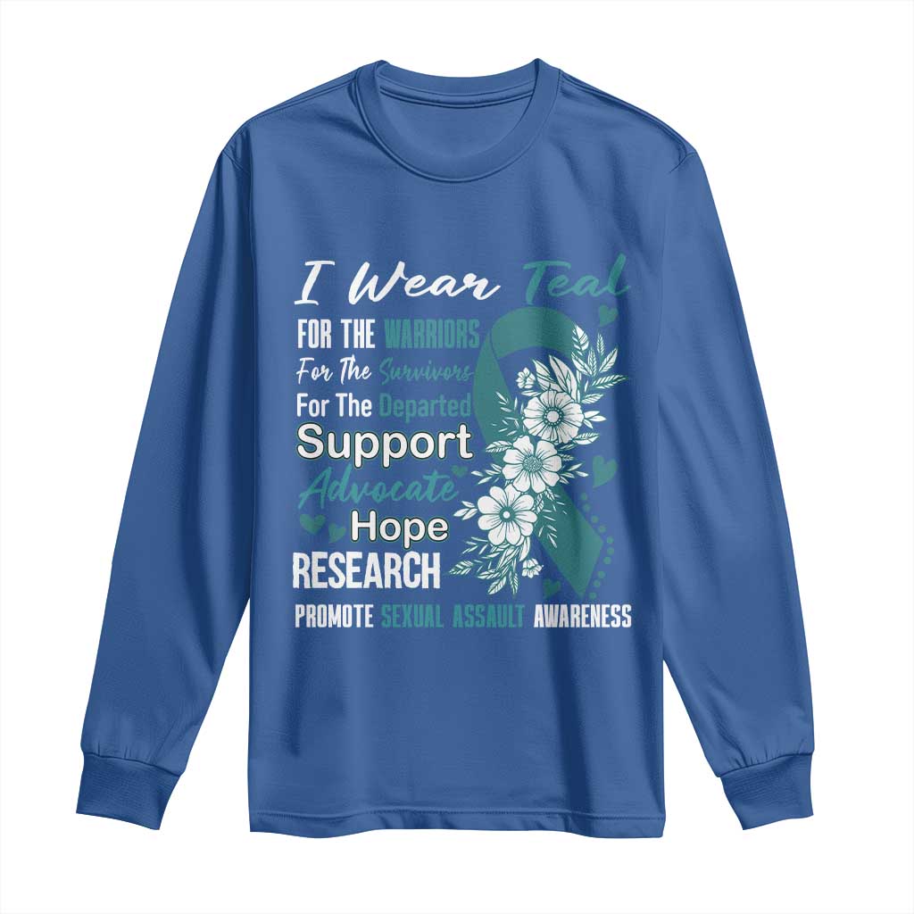 Sexual Assault Prevention Support Long Sleeve Shirt Teal Ribbon Flower