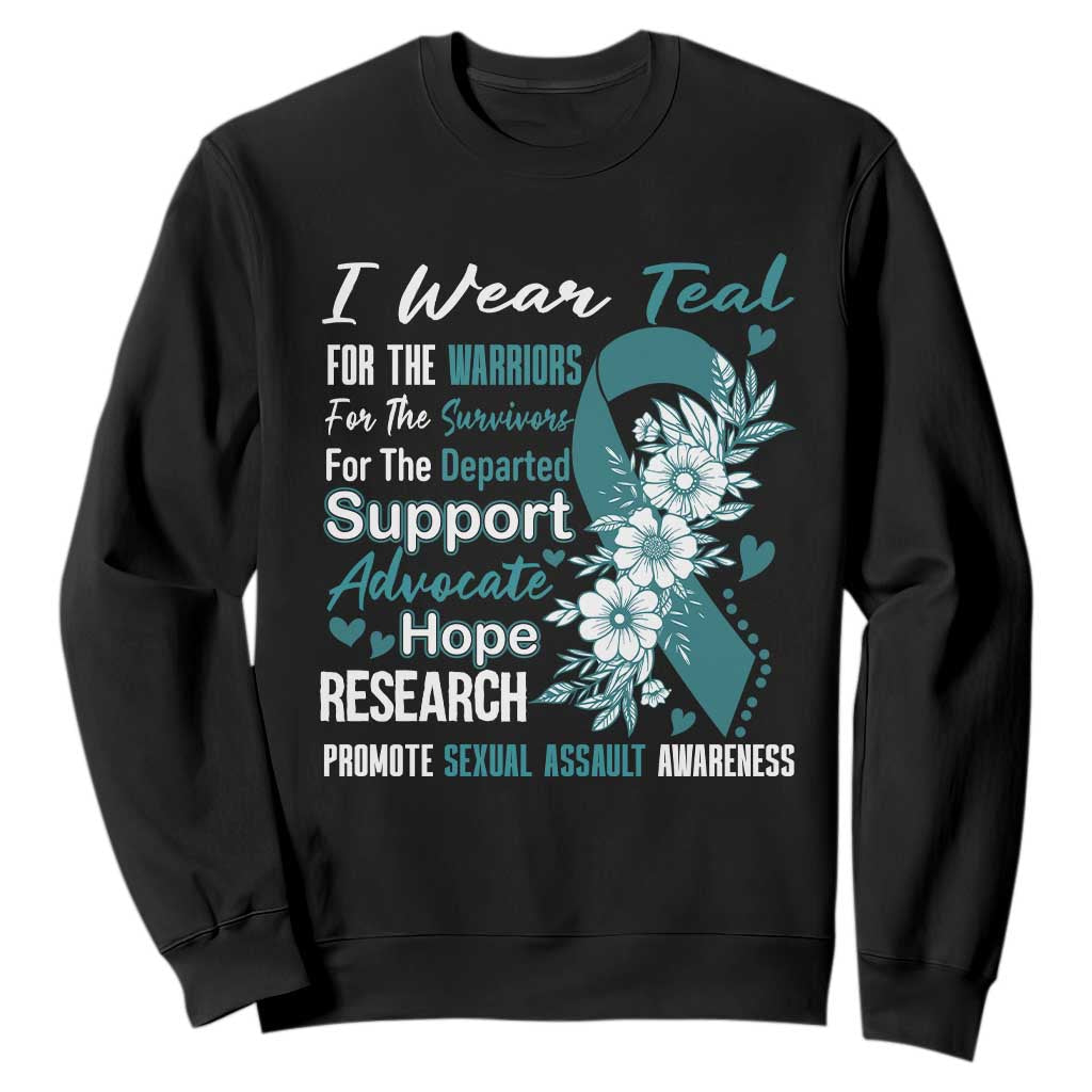 Sexual Assault Prevention Support Sweatshirt Teal Ribbon Flower