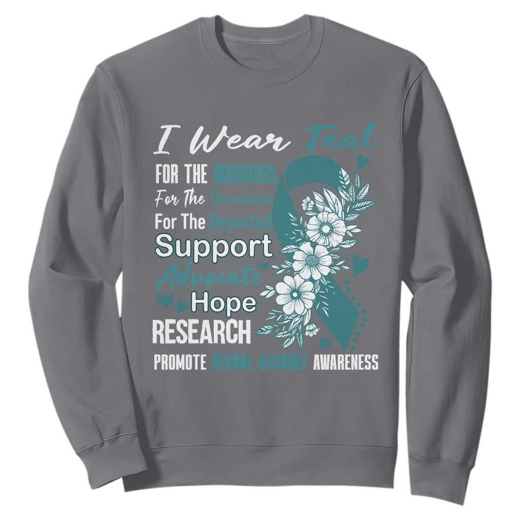 Sexual Assault Prevention Support Sweatshirt Teal Ribbon Flower