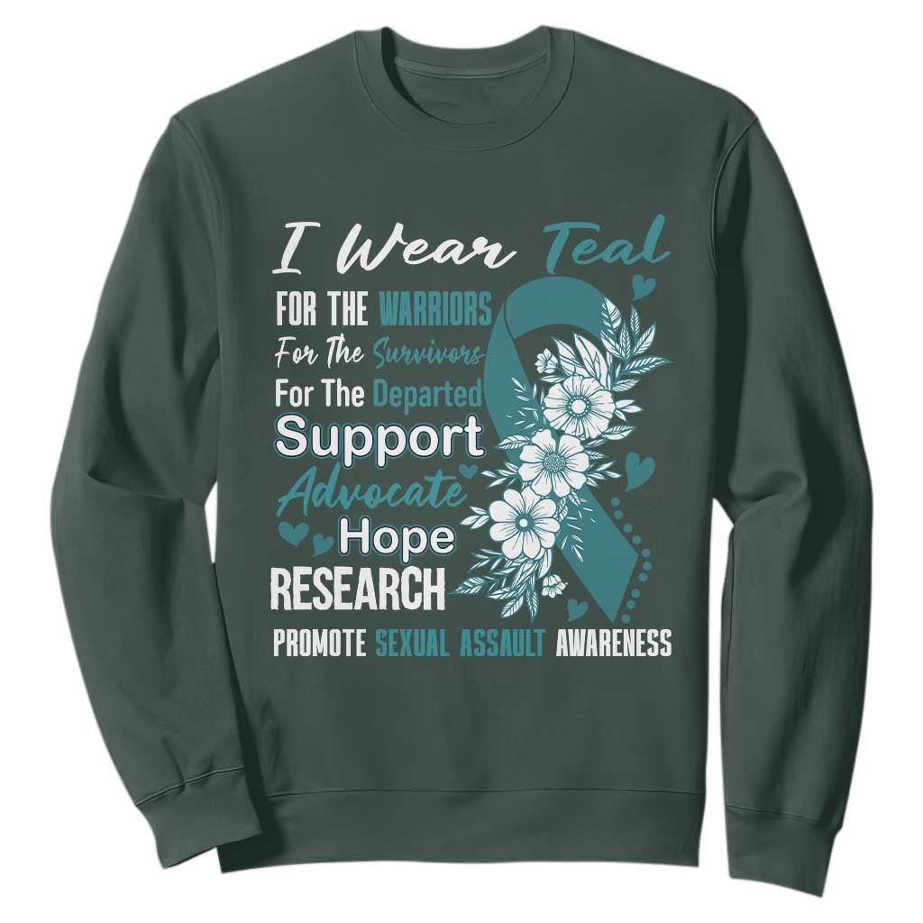 Sexual Assault Prevention Support Sweatshirt Teal Ribbon Flower