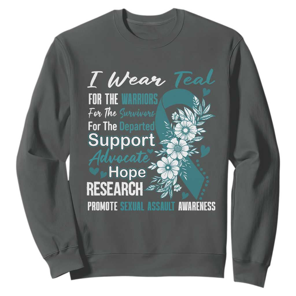 Sexual Assault Prevention Support Sweatshirt Teal Ribbon Flower