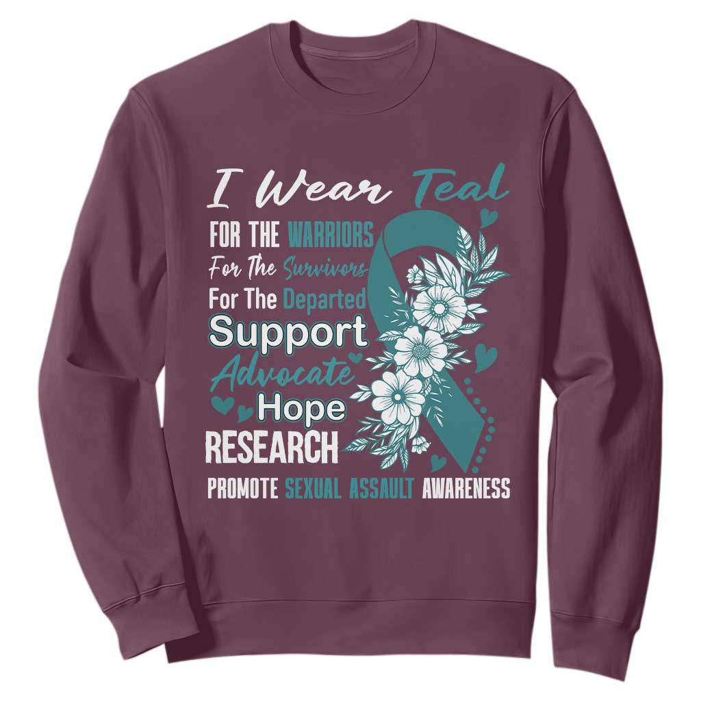 Sexual Assault Prevention Support Sweatshirt Teal Ribbon Flower
