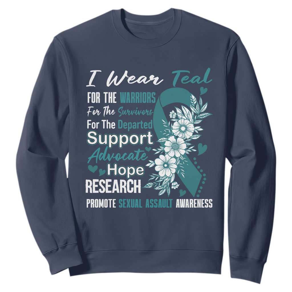 Sexual Assault Prevention Support Sweatshirt Teal Ribbon Flower