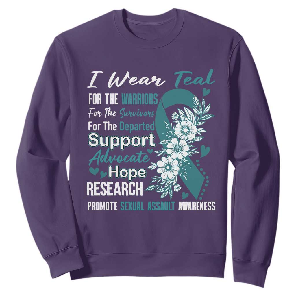 Sexual Assault Prevention Support Sweatshirt Teal Ribbon Flower