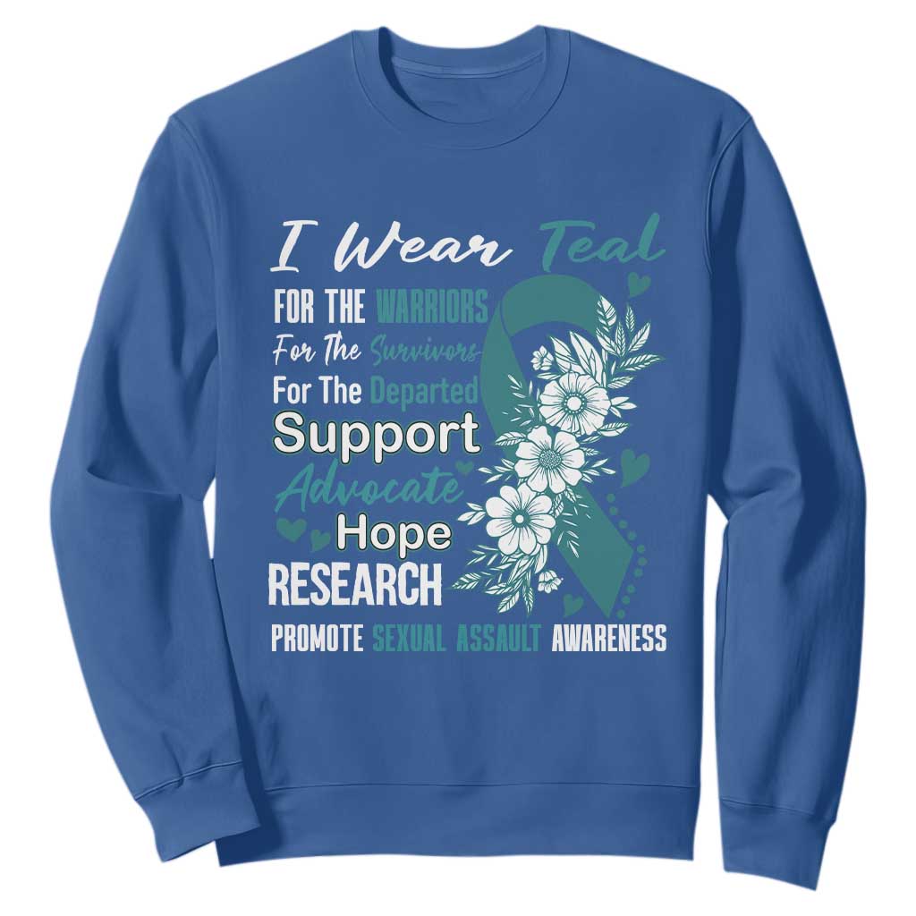 Sexual Assault Prevention Support Sweatshirt Teal Ribbon Flower