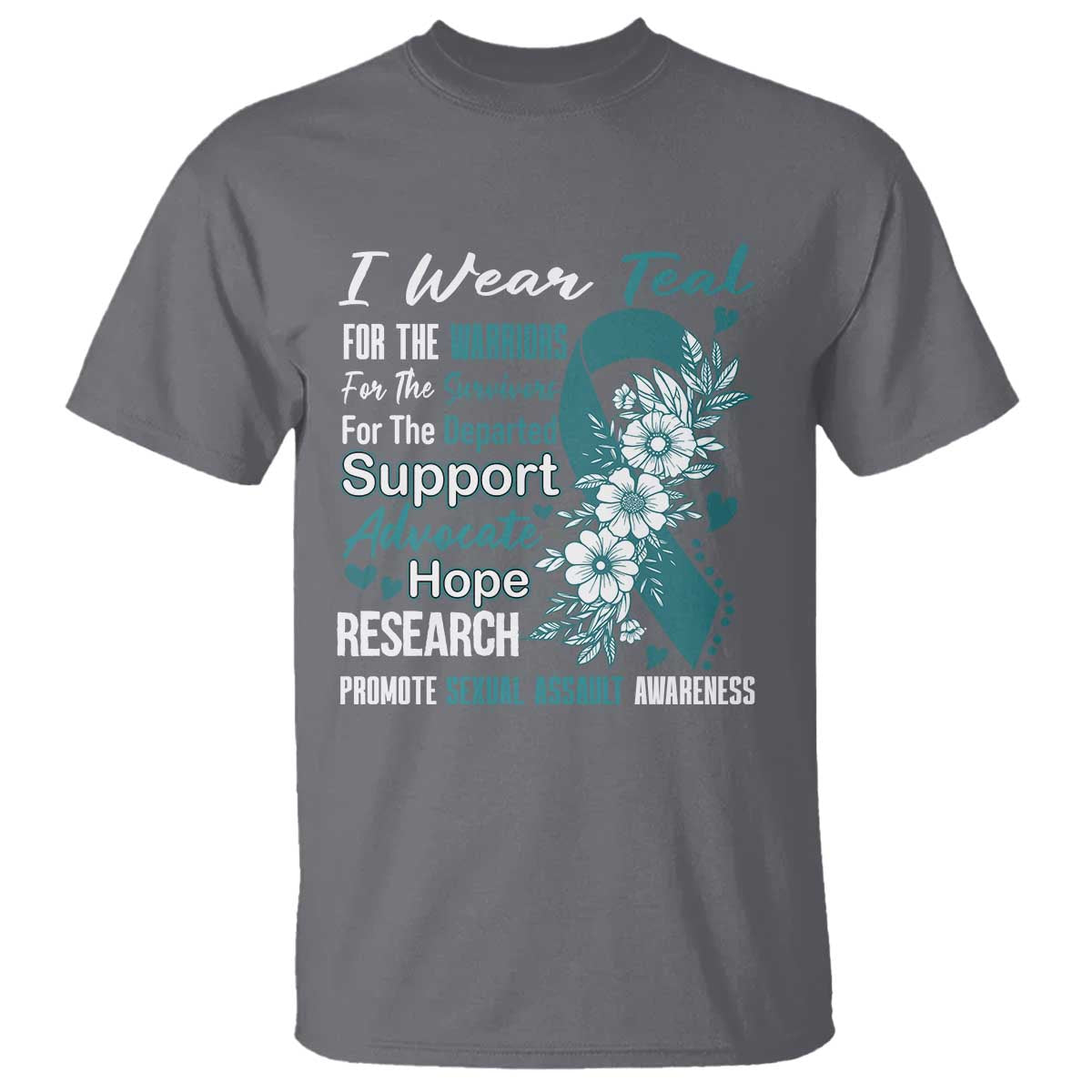 Sexual Assault Prevention Support T Shirt Teal Ribbon Flower