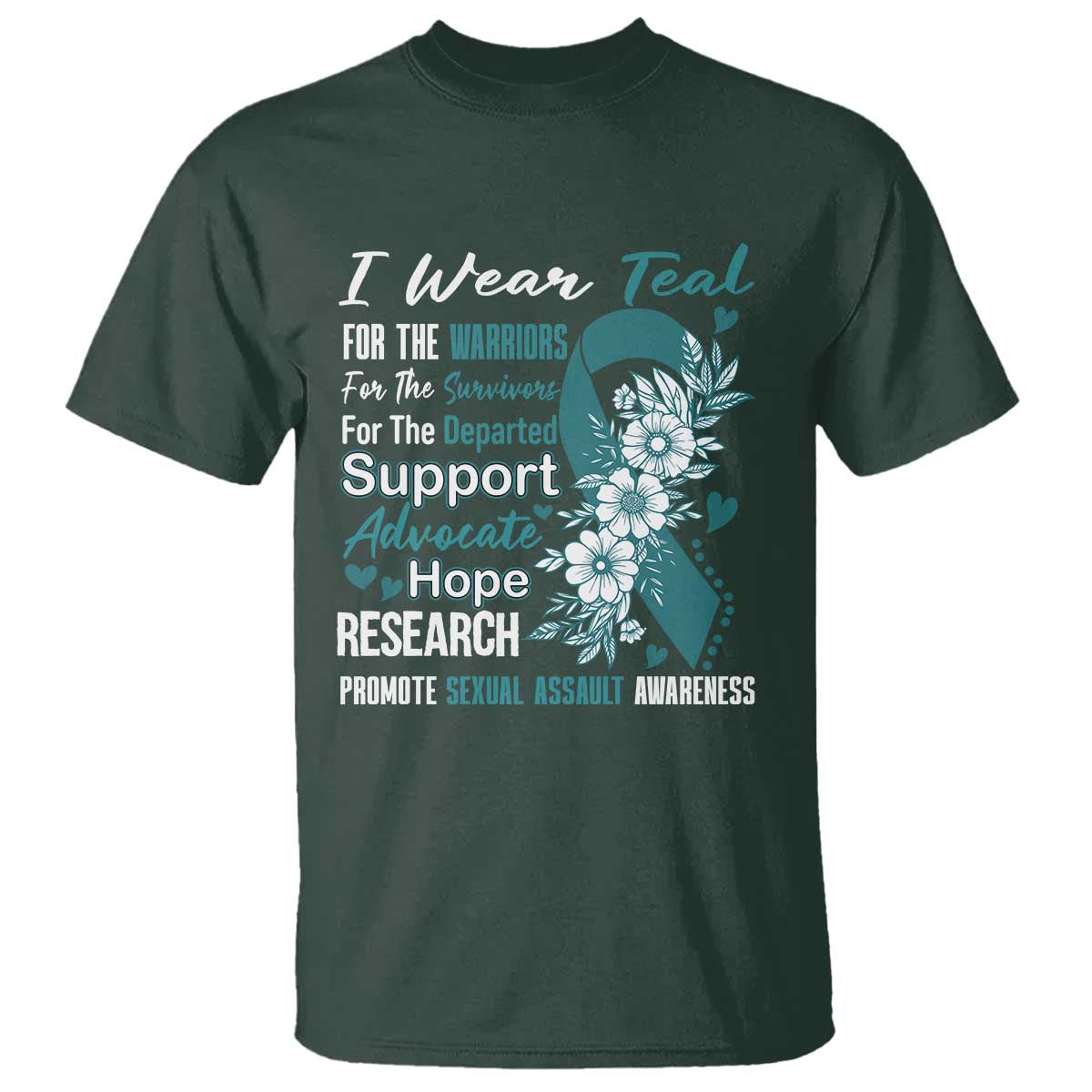 Sexual Assault Prevention Support T Shirt Teal Ribbon Flower