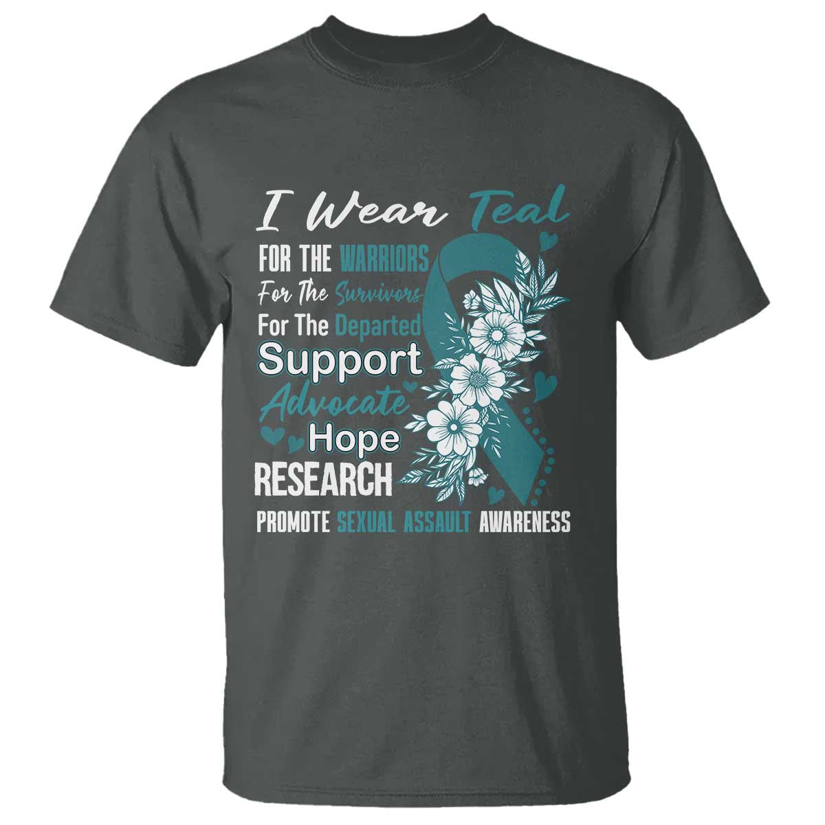 Sexual Assault Prevention Support T Shirt Teal Ribbon Flower