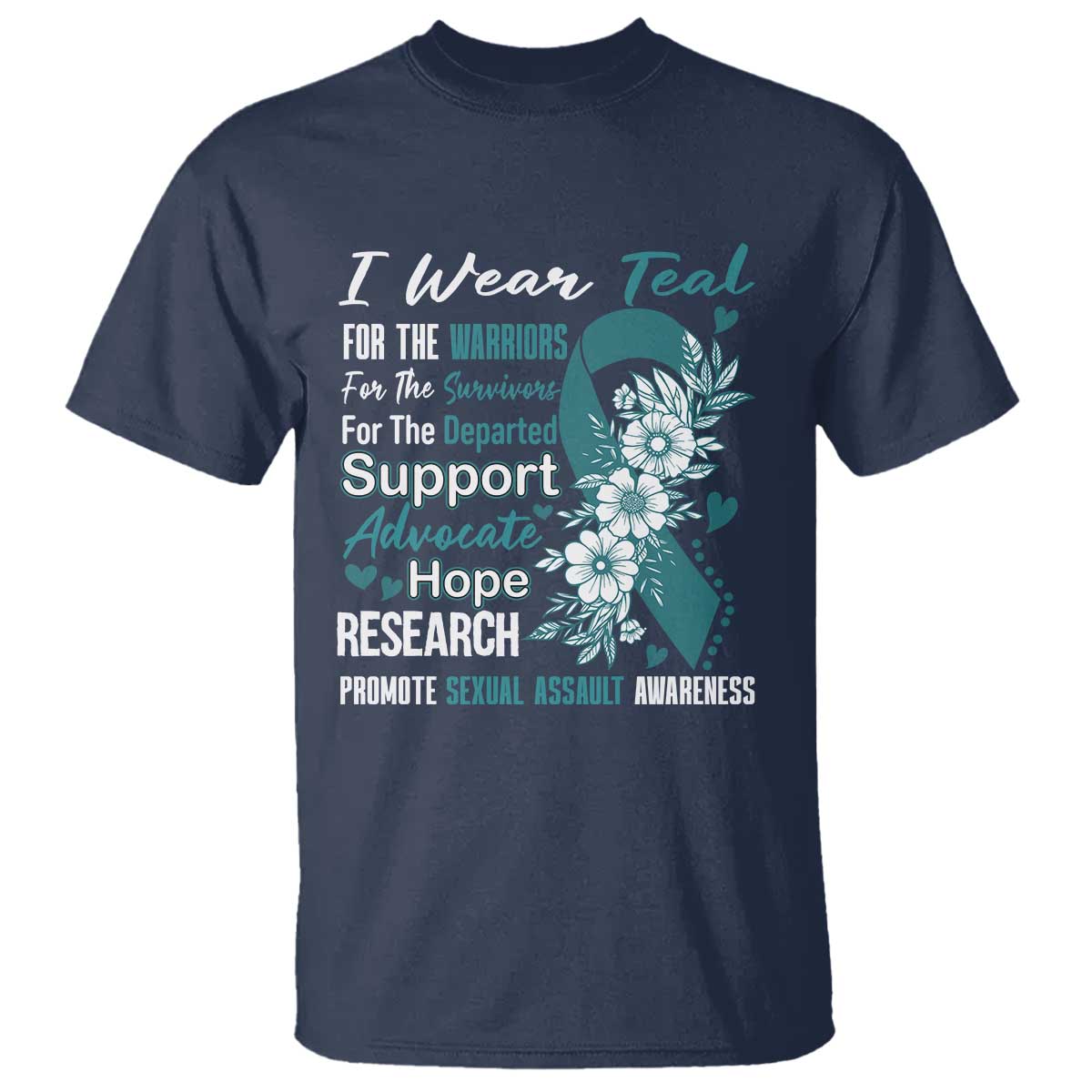 Sexual Assault Prevention Support T Shirt Teal Ribbon Flower