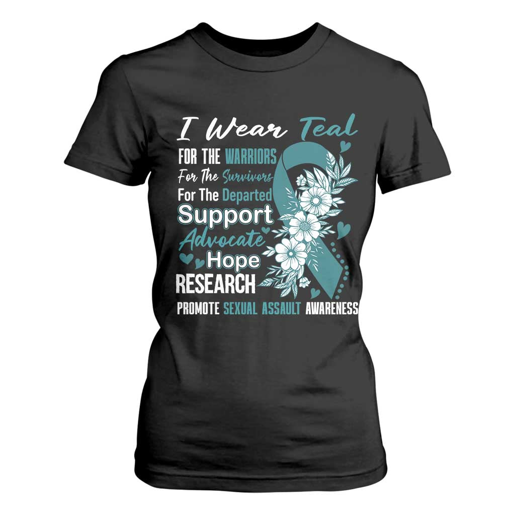 Sexual Assault Prevention Support T Shirt For Women Teal Ribbon Flower