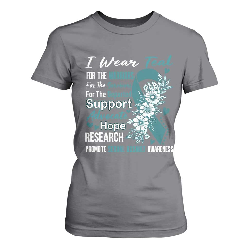 Sexual Assault Prevention Support T Shirt For Women Teal Ribbon Flower