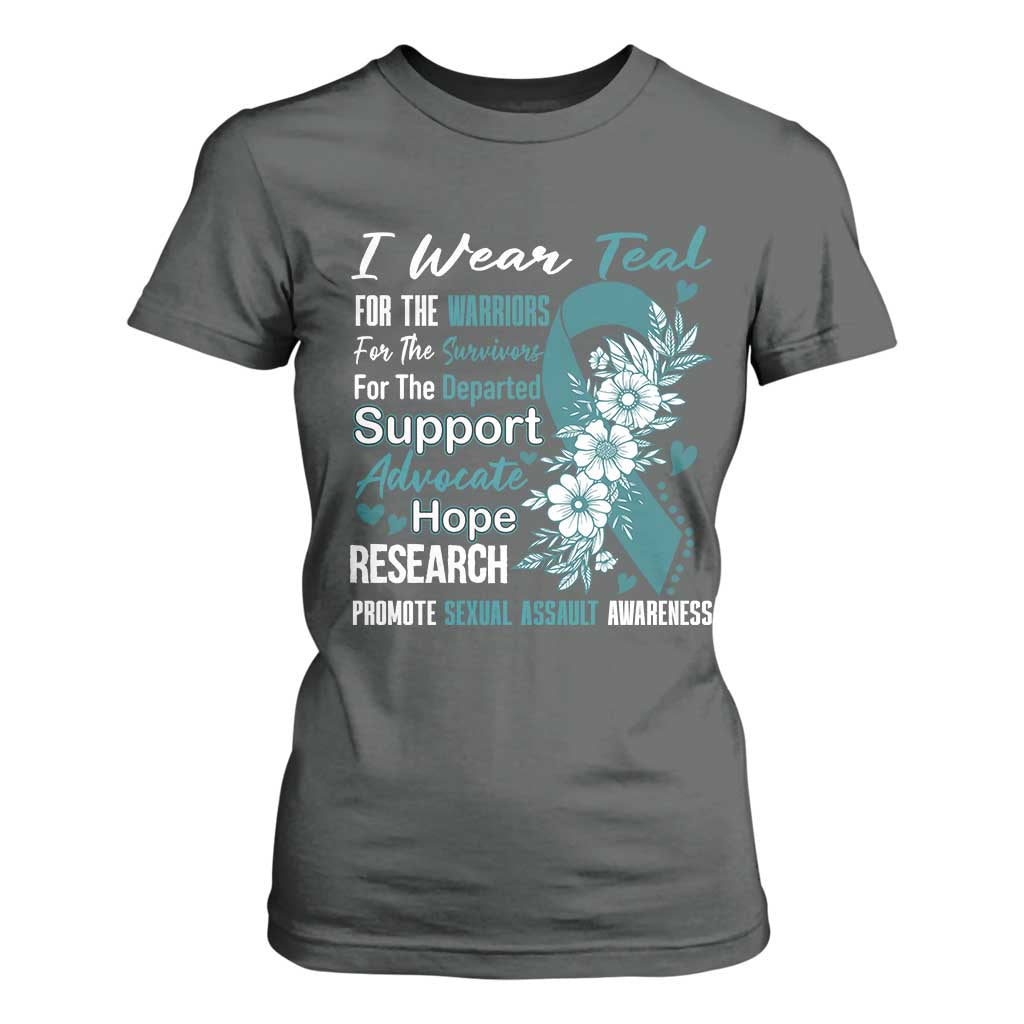 Sexual Assault Prevention Support T Shirt For Women Teal Ribbon Flower