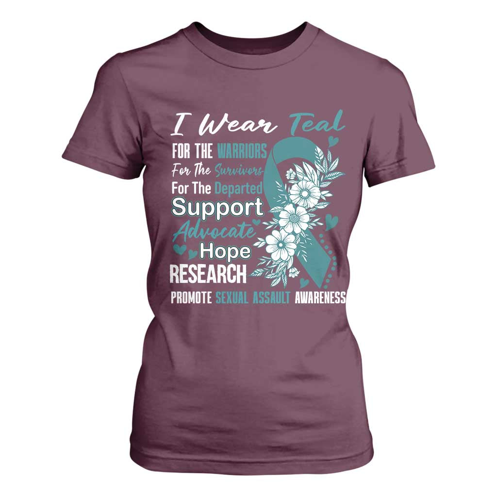 Sexual Assault Prevention Support T Shirt For Women Teal Ribbon Flower