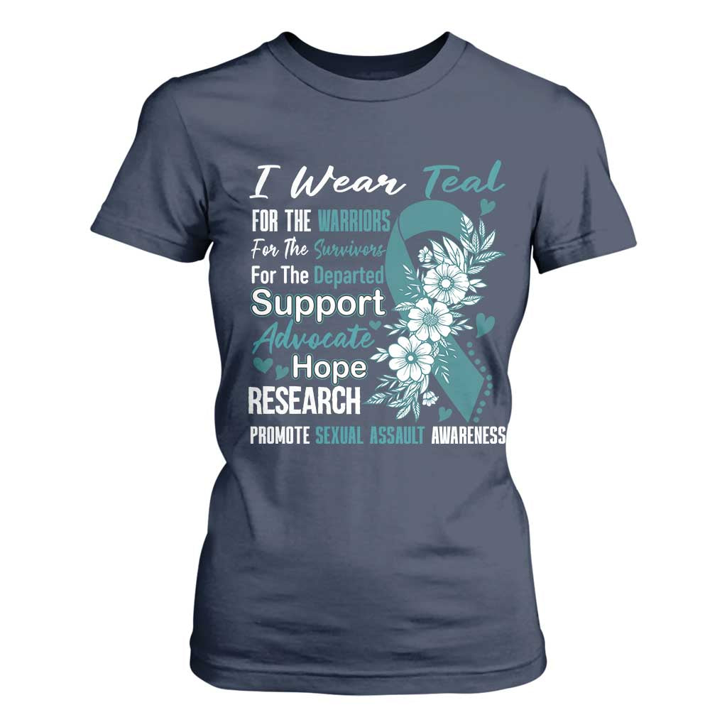 Sexual Assault Prevention Support T Shirt For Women Teal Ribbon Flower