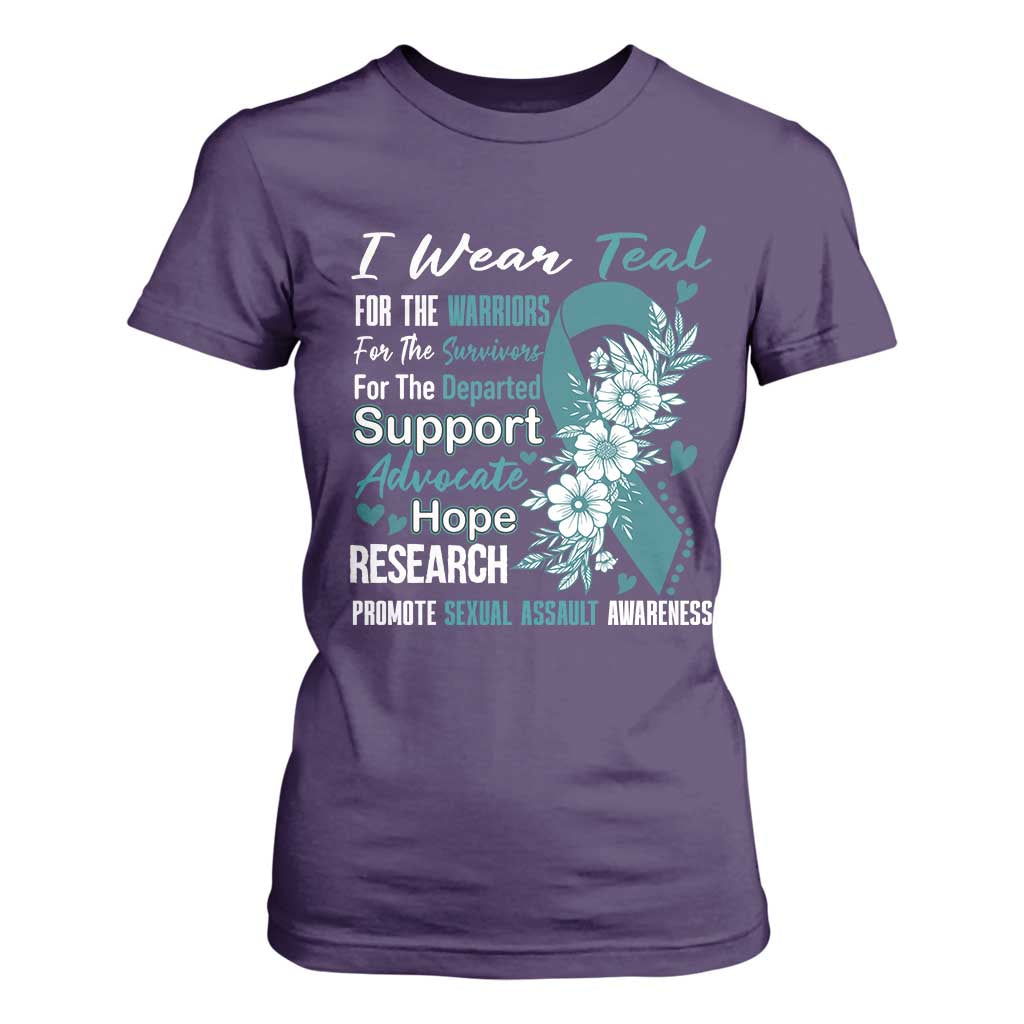 Sexual Assault Prevention Support T Shirt For Women Teal Ribbon Flower
