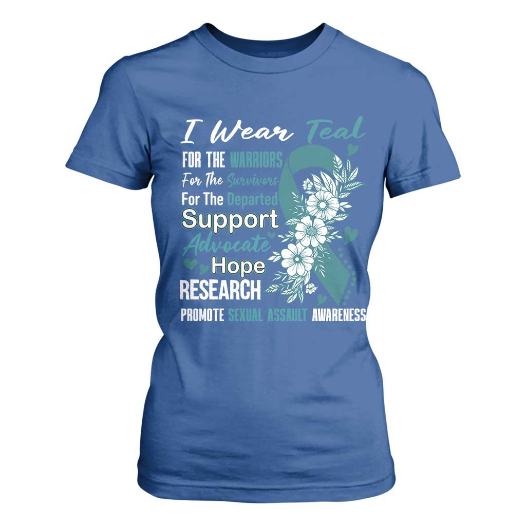 Sexual Assault Prevention Support T Shirt For Women Teal Ribbon Flower