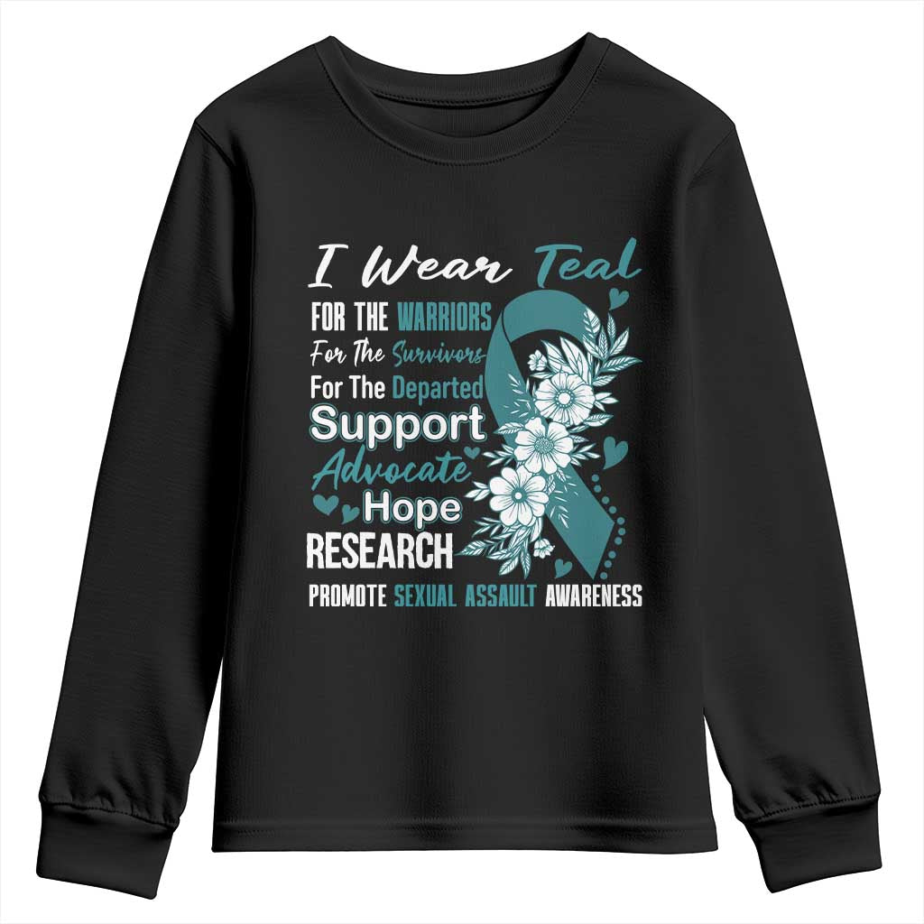 Sexual Assault Prevention Support Youth Sweatshirt Teal Ribbon Flower