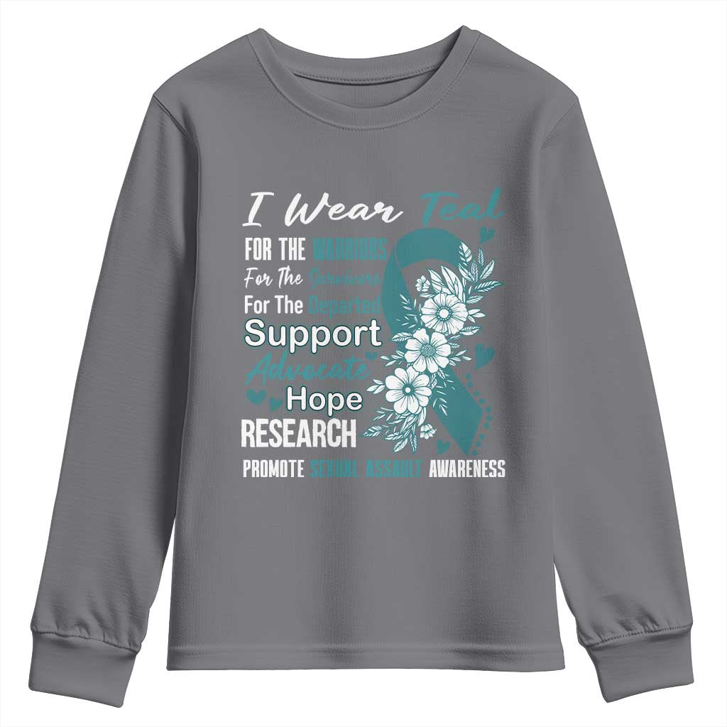 Sexual Assault Prevention Support Youth Sweatshirt Teal Ribbon Flower