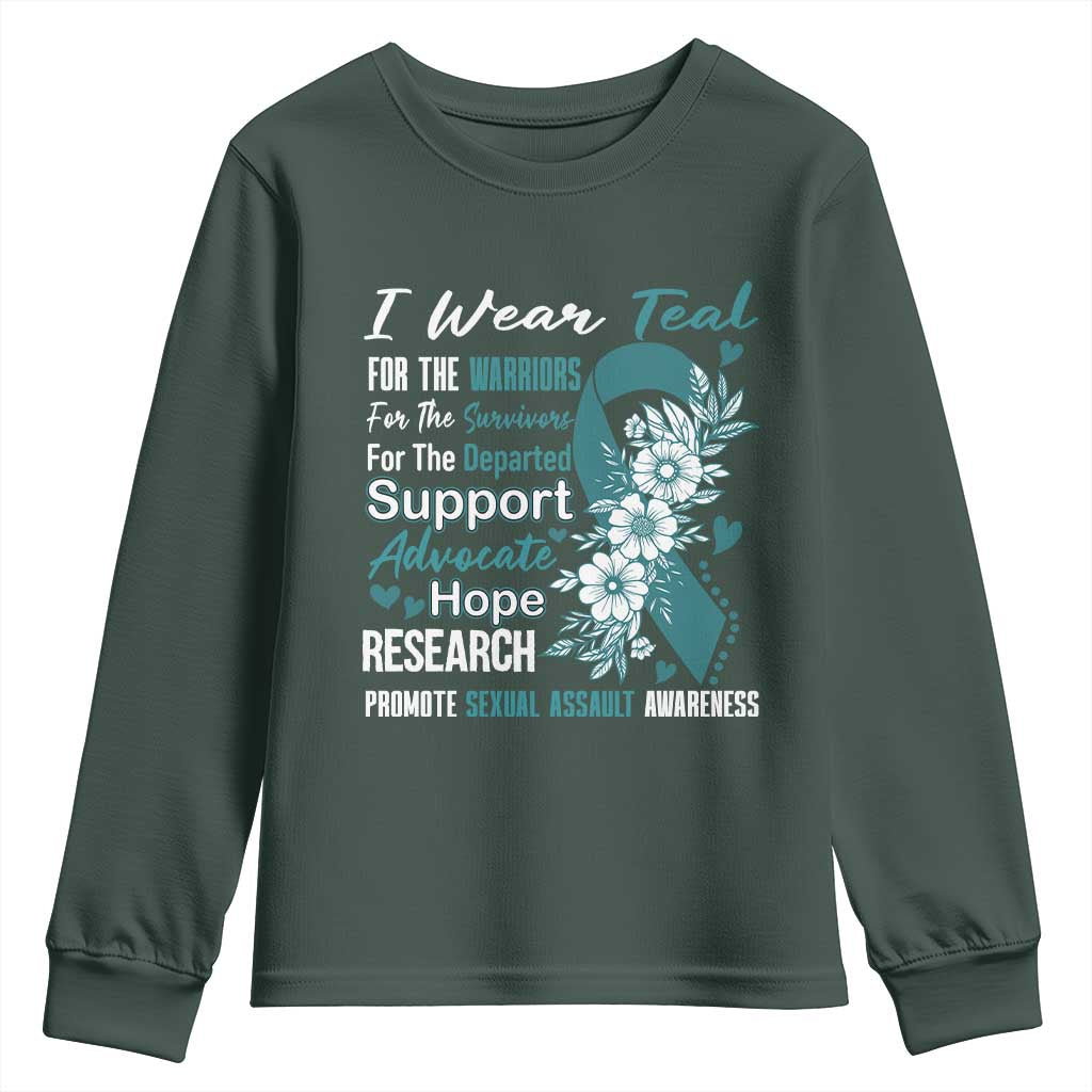 Sexual Assault Prevention Support Youth Sweatshirt Teal Ribbon Flower