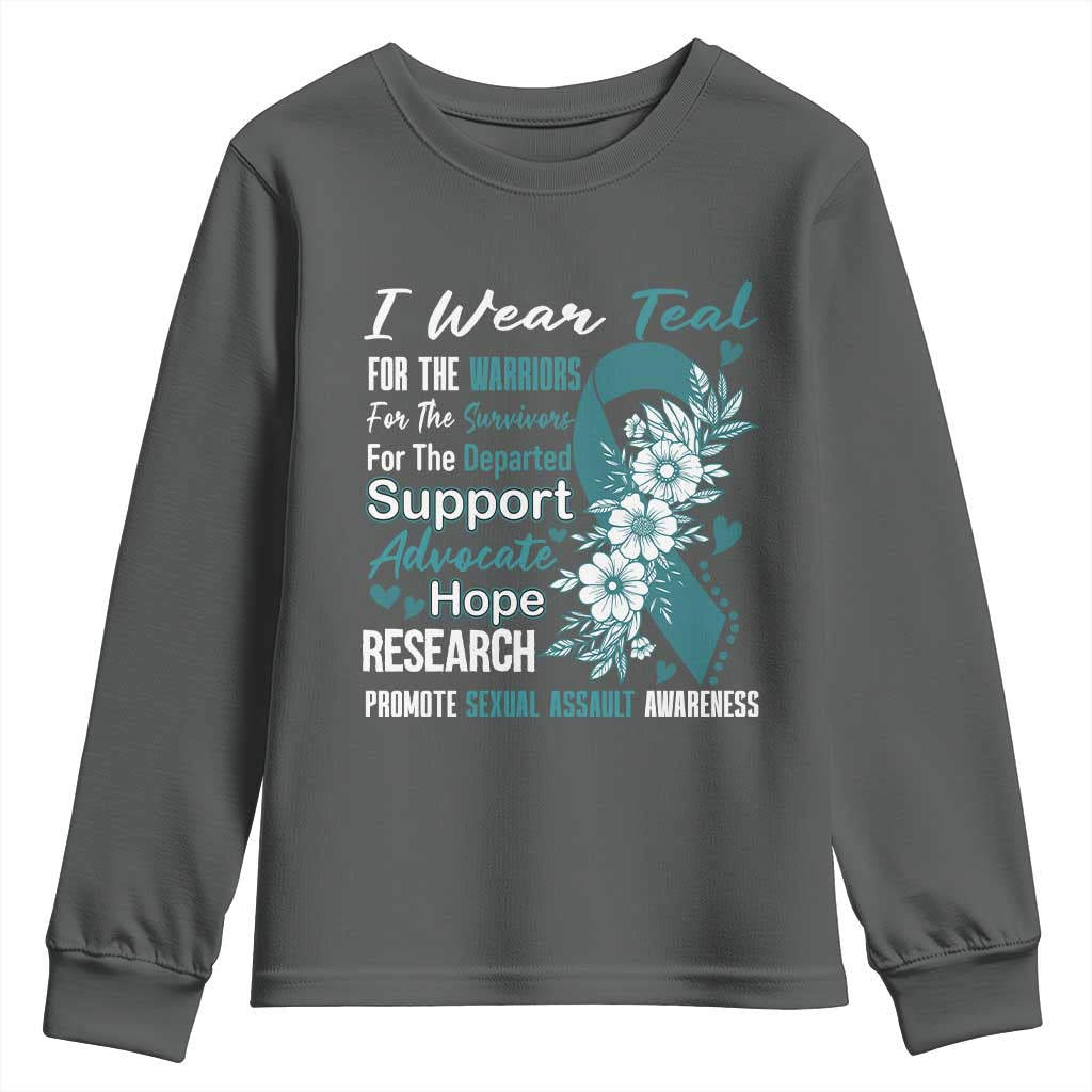 Sexual Assault Prevention Support Youth Sweatshirt Teal Ribbon Flower