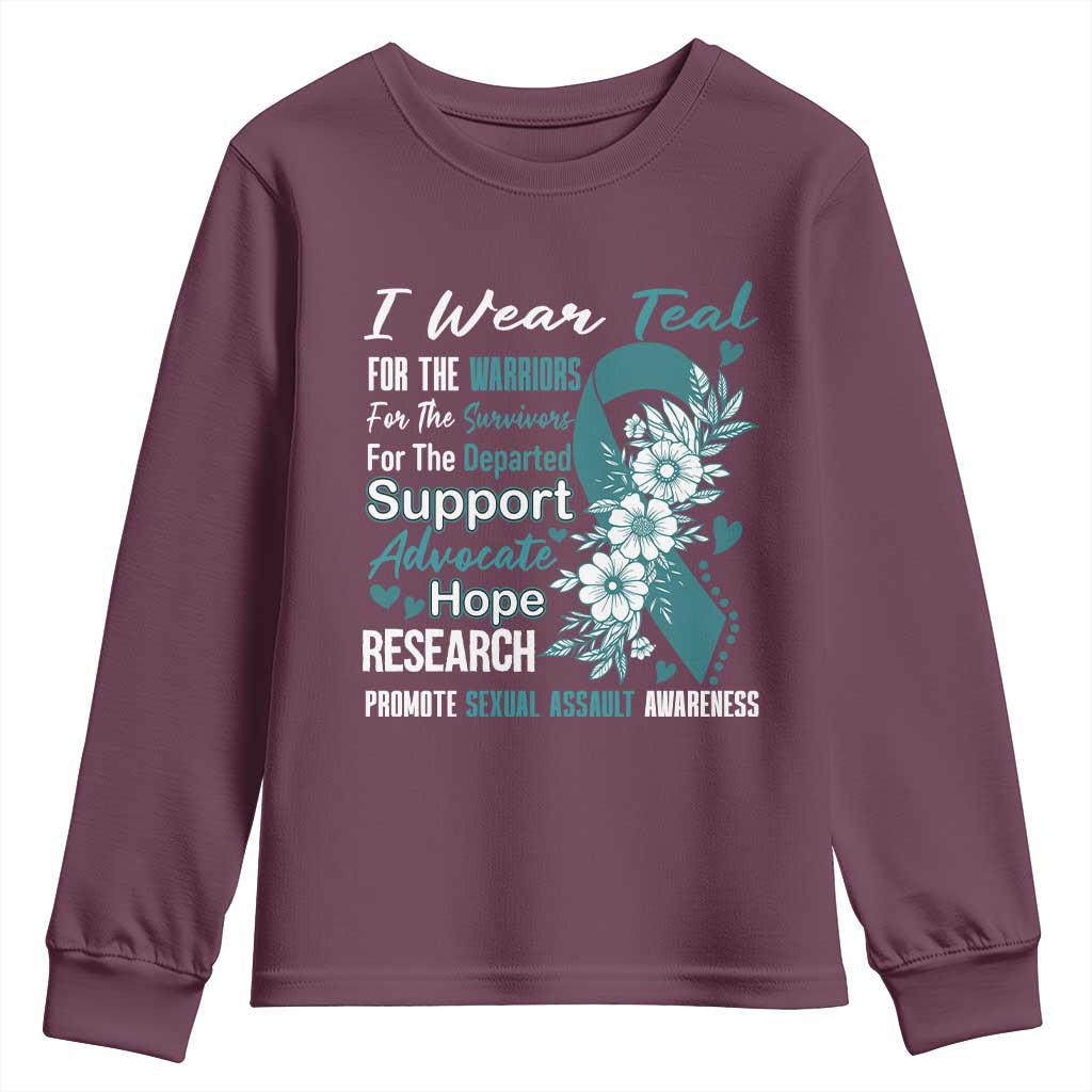 Sexual Assault Prevention Support Youth Sweatshirt Teal Ribbon Flower