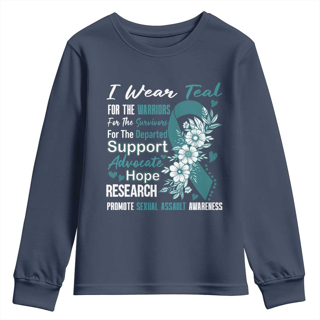 Sexual Assault Prevention Support Youth Sweatshirt Teal Ribbon Flower
