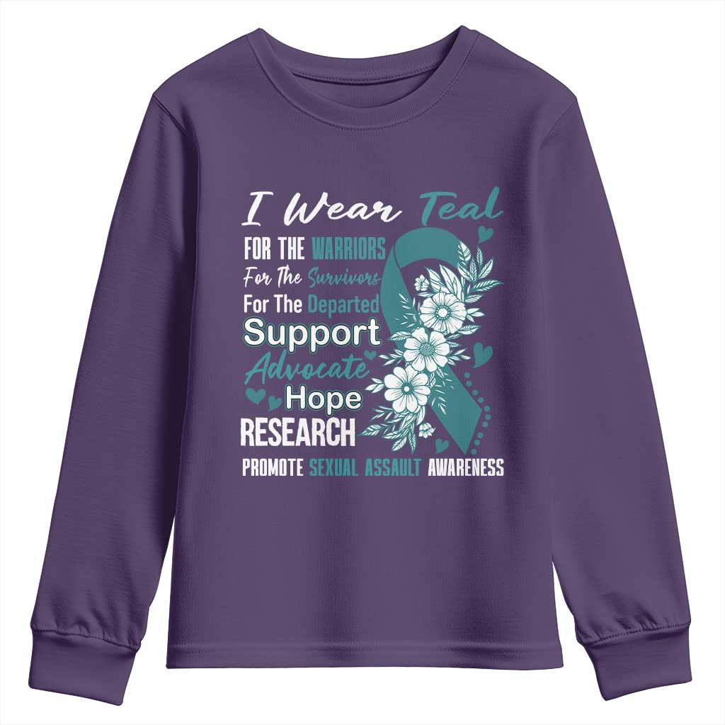 Sexual Assault Prevention Support Youth Sweatshirt Teal Ribbon Flower