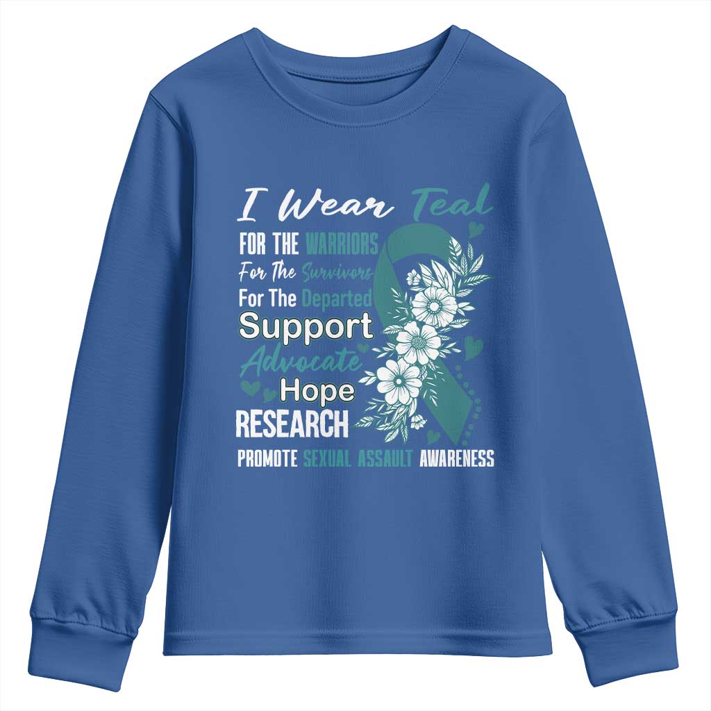 Sexual Assault Prevention Support Youth Sweatshirt Teal Ribbon Flower