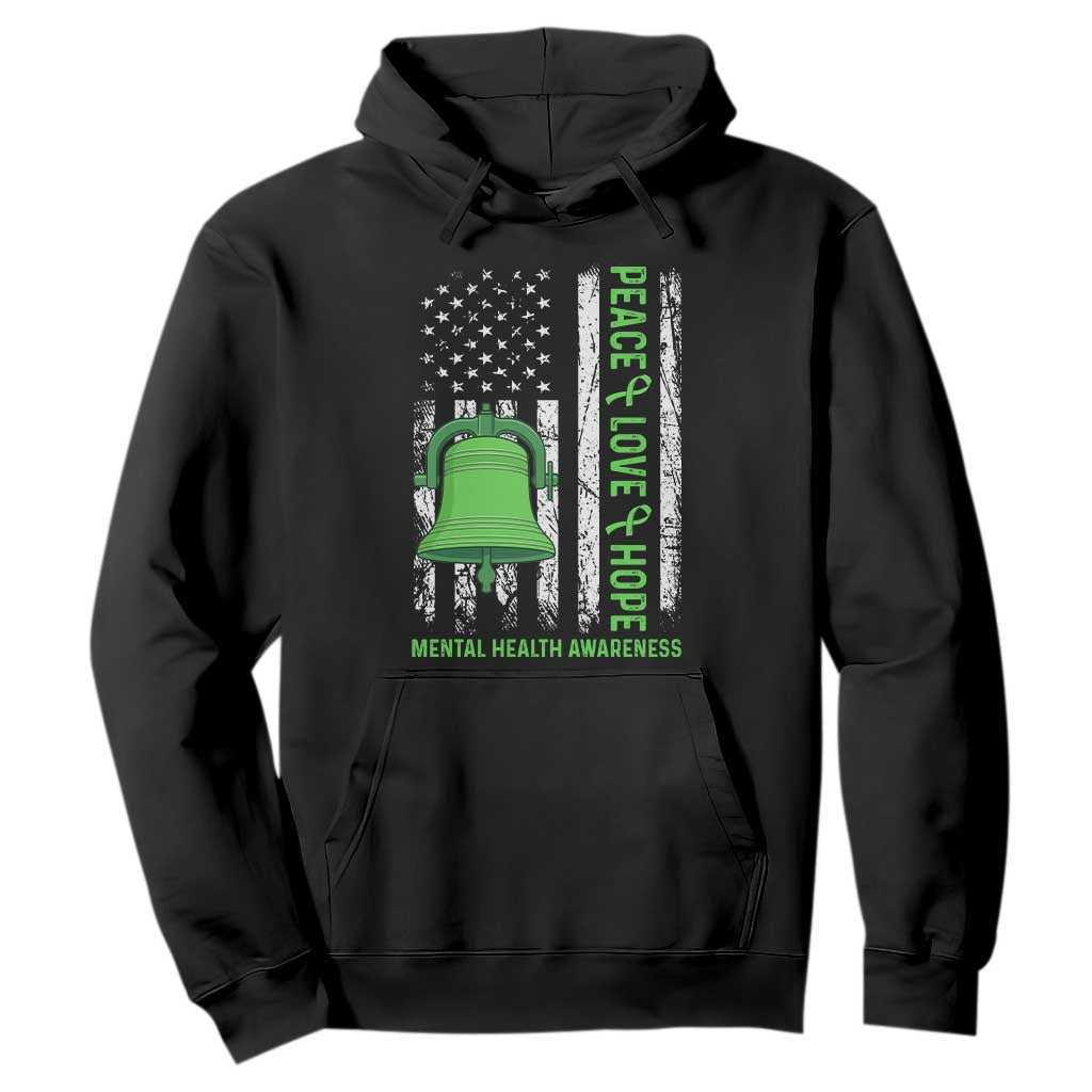 Mental Health Hoodie Peace Love Hope Green Ribbon